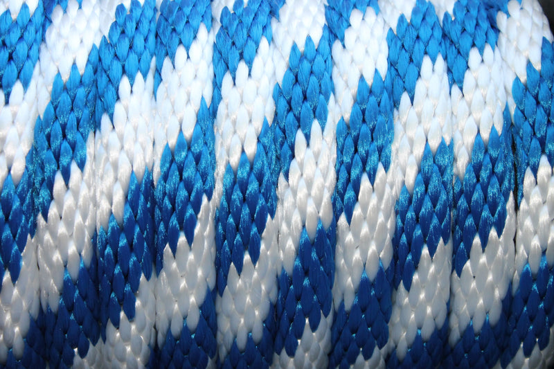 Close up of the Blue and White Solid Braided Multifilament Polypropylene Rope