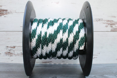 Hunter Green and White Solid Braided Multifilament Polypropylene Rope made by Troyers Rope Company