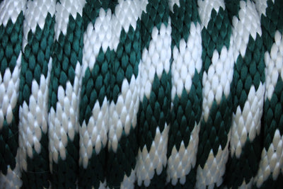 Close up of the Hunter Green and White Solid Braided Multifilament Polypropylene Rope