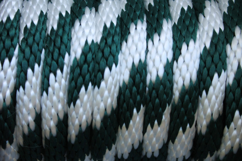 Close up of the Hunter Green and White Solid Braided Multifilament Polypropylene Rope