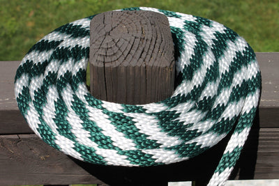 Hunter Green and White Solid Braided Multifilament Polypropylene Rope on a post