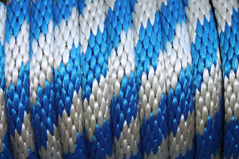 Close up of the Blue and Silver Solid Braided Multifilament Polypropylene Rope