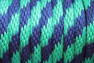 Close up of the Green and Navy Solid Braided Multifilament Polypropylene Rope