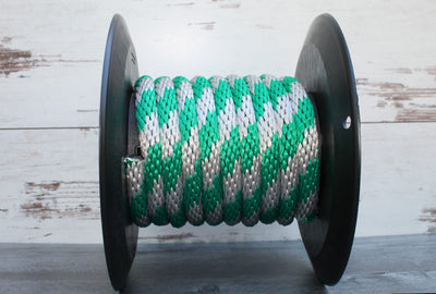 Green and Silver Solid Braided Multifilament Polypropylene Rope made by Troyers Rope
