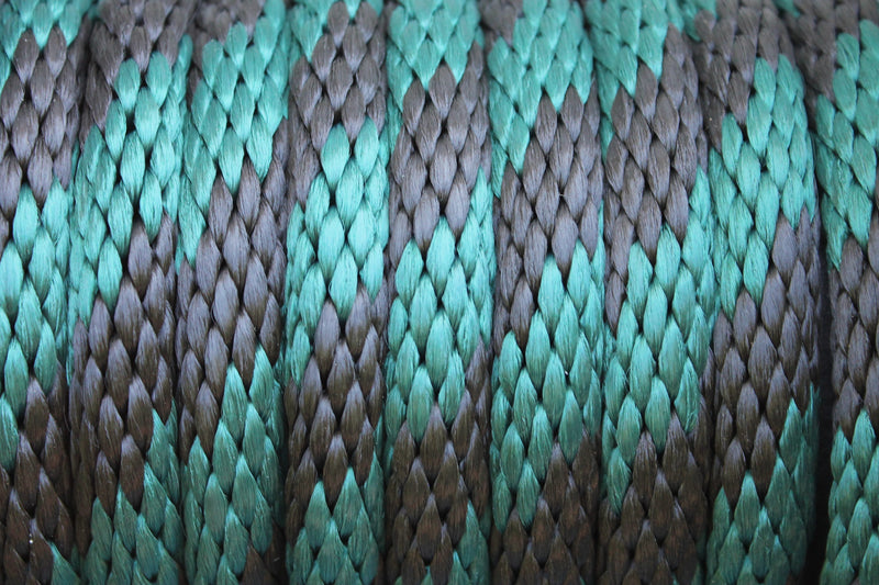 Detail of the Hunter Green and Black Solid Braided Multifilament Polypropylene Rope