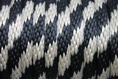 Detail of the Black and Tan Solid Braided Multifilament Polypropylene Rope