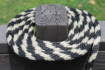 Black and Tan Solid Braided Multifilament Polypropylene Rope on a post