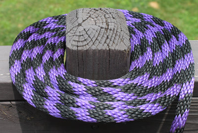Purple and Black Solid Braided Multifilament Polypropylene Rope on a post