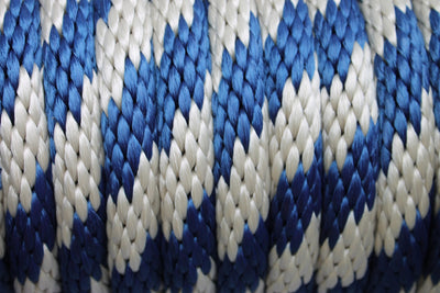 Detail of the Navy and Tan Solid Braided Multifilament Polypropylene Rope