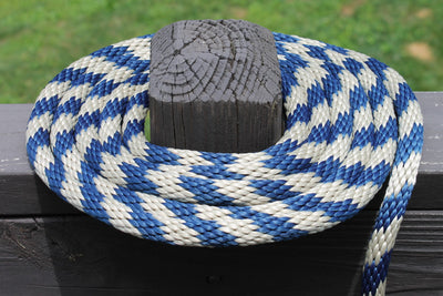 Navy and Tan Solid Braided Multifilament Polypropylene Rope on a post