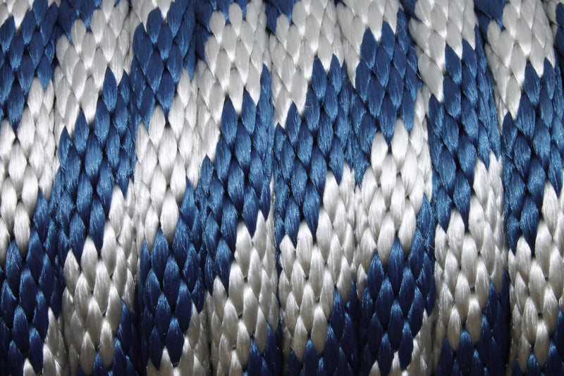 Close up of the Navy and Silver Solid Braided Multifilament Polypropylene Rope