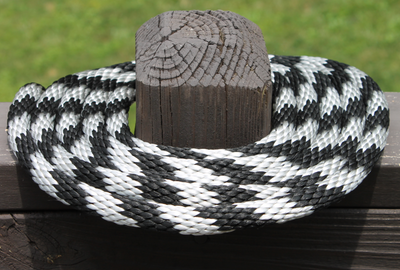 Black and Silver Solid Braided Multifilament Polypropylene Rope on a post