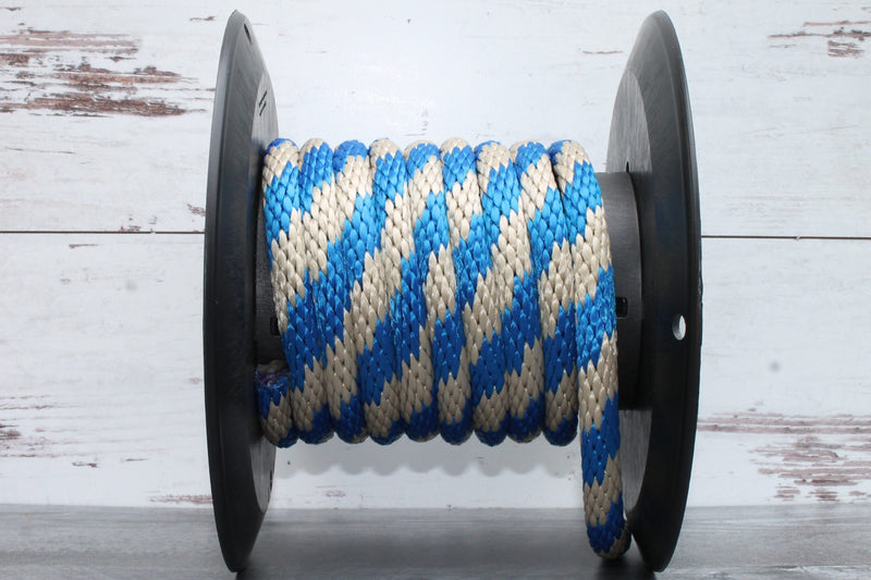 Blue and Tan Solid Braided Multifilament Polypropylene Rope Made by Troyers Rope Co