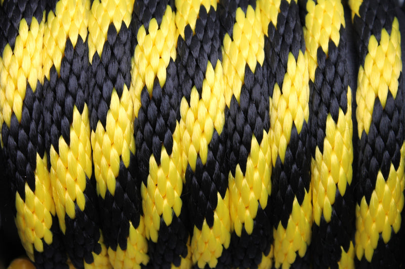 Close up of the Black and Yellow Solid Braided Multifilament Polypropylene Rope