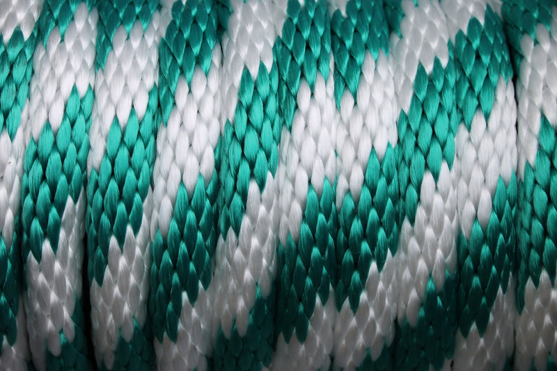 Close up of the Teal and White Solid Braided Multifilament Polypropylene Rope