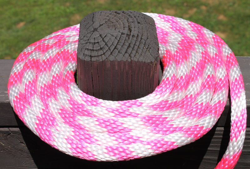 Hot Pink and White Solid Braided Multifilament Polypropylene Rope on a post