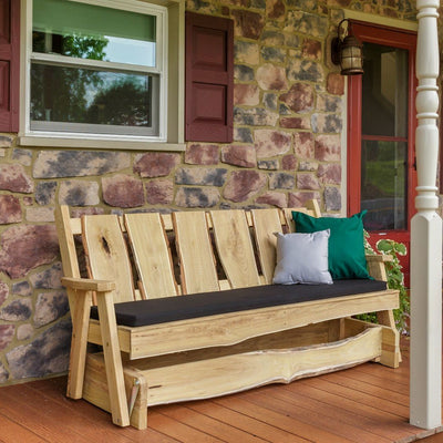 Amish Made 6 feet wide Timberland Glider Bench (cushion & pillows not included). Durable and versatile. Harvest Array delivers tradition to you.