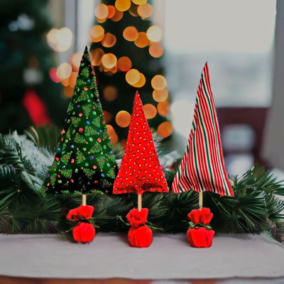 Set of 3 Handcrafted Red and Green Christmas Trees