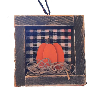 Handmade Mini Framed Pumpkin Ornament is 2 inches square.