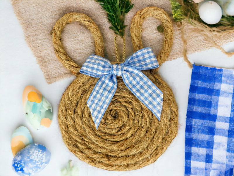 Pick the Blue and white checkered grosgrain ribbon Jute Cord Bunny from Harvest Array