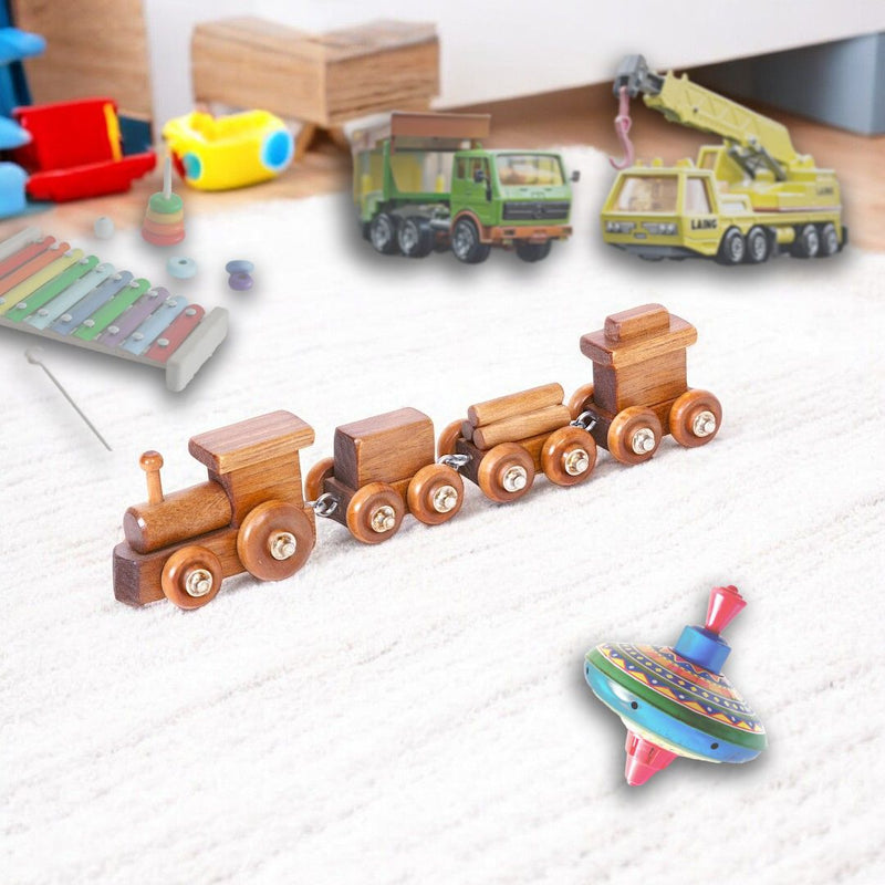 Amish made Small Wooden Toy Train Set with 4 detachable cars. In Harvest Stain.