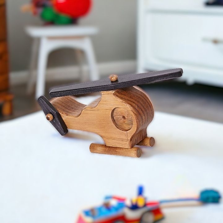 Small Wooden Toy Helicopter runs on pure imagination, No batteries required!