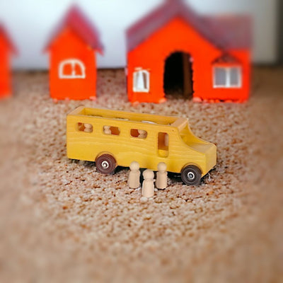 This cute wooden school bus with little people runs on pure imagination. No Batteries Required!