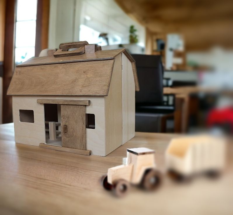 Folding Wooden Barn Toy with barn door open