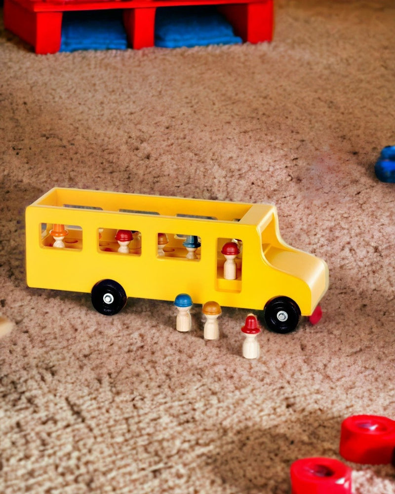 Large yellow Wooden School Bus with Little People from Lapp&
