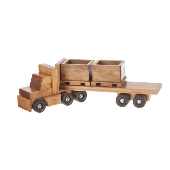 Wooden Toy Truck with Skid Trailer includes pallets.
