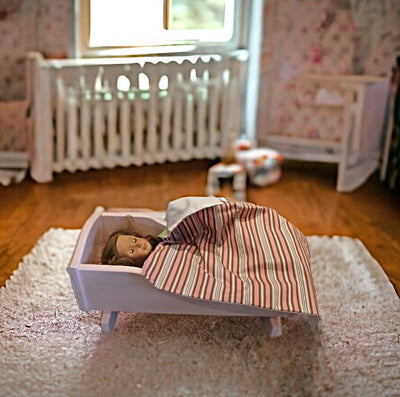 Wooden Baby Doll Cradle with Doll and Blanket (not included.)