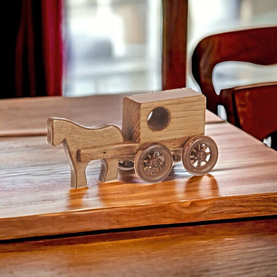 Small Wooden Horse and Buggy toy made by the Amish, available at Harvest Array.