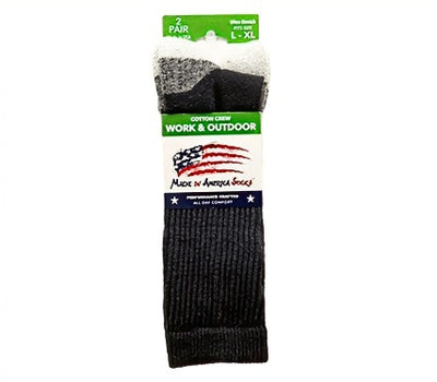 Made in America Sock Co. Men's Black Cotton Crew Socks Size L/XL come in a 2 pack.