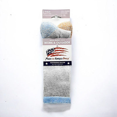 Women's Wool Blend Crew Socks -gray with Columbia Blue Stripe and Gray with Beachfire Stripe