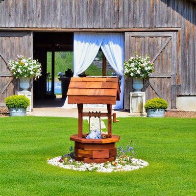 Amish Made Medium Sized Cedar Wishing Well will be a great addition to your wedding venue. Order now from harvestarray.com.
