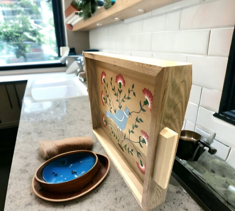 Handmade Wooden Folk Art Trays - Crewel Design 1765 are both beautiful and functional. Made in the USA.