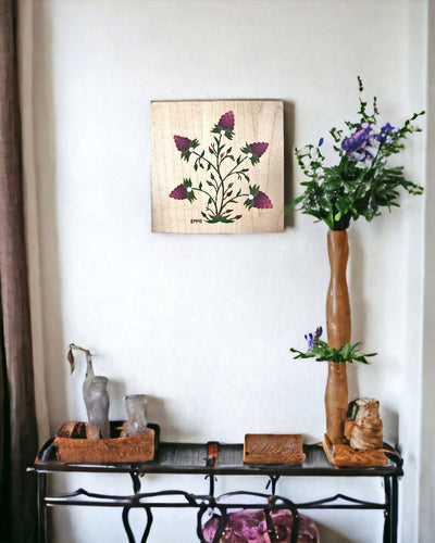 Handmade Wooden Folk Wall Art - Crewel Design 1765 Purple Berries, available at harvestarray.com