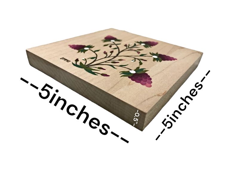 Purple Berries Folk Wall Art is 5 inches square and 0.5 inches thick.
