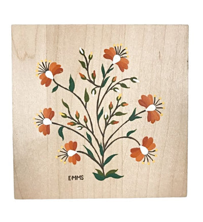 Handmade Wooden Folk Wall Art - Crewel Design 1765 orange Fowers, available at Harvest Array.