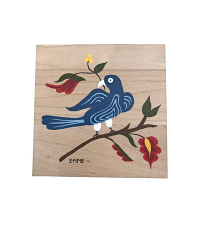 Folk Wall Art 18th Century Crewel Design of a Bird on a Branch, available at harvestarray.com.