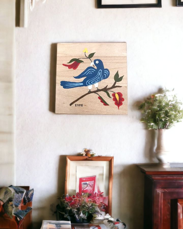 The small size of this beautiful Folk Art Wall plaque makes it great for small spaces or to sit on a shelf or ledge.