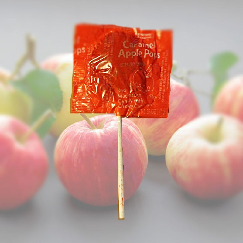 Red Macintosh Apple Orchard Caramel Apple Pops have chewy caramel on the inside and a tasty macintosh apple candy coating on the outsie. Yum!