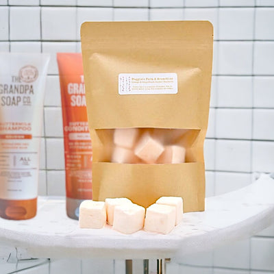 Need help waking up in the morning? Add an Orange Grapefruit shower steamer to the floor of your shower an let the vapors awaken you. Available in a 10 piece bag at Harvest Array.