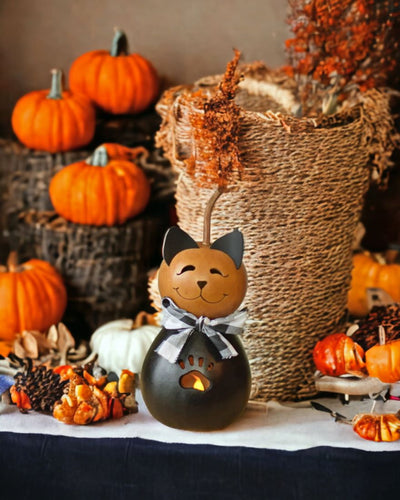 Cole Cat. Dress up your Halloween Decor with this adorable Cat made from natural gourds. 