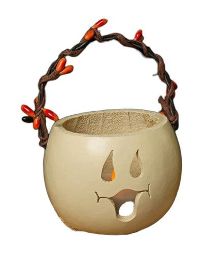 Party Treat Ghost Basket Gourd is approximately 3" in diameter and 4" tall.