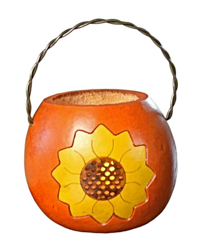 Sunflower Basket Gourd Decoration is approximately 3" in diameter and 4" tall..