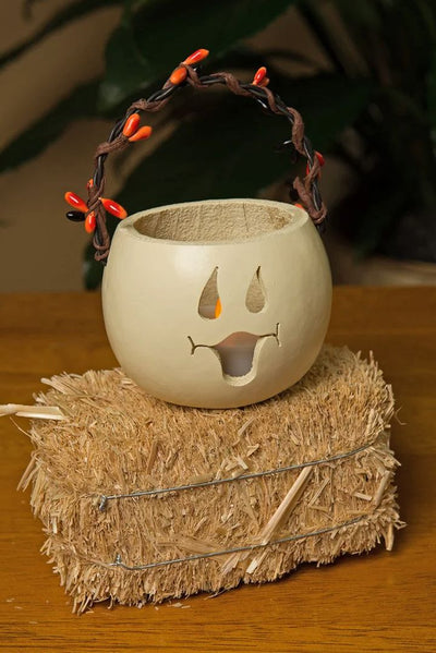 Our Party Treat Ghost Basket Gourd makes a super cute fall and Halloween Decoration.