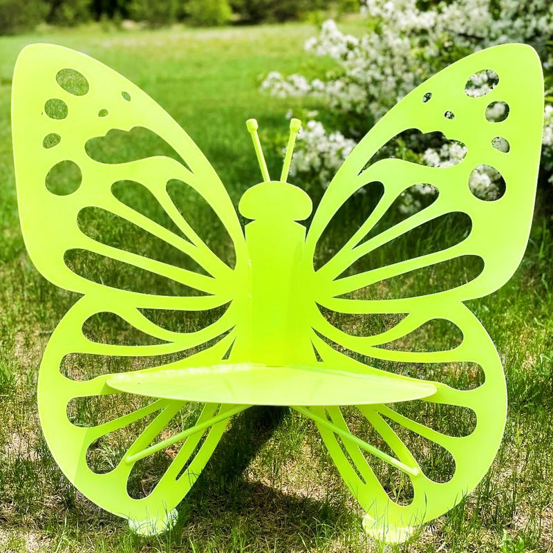 Bright Yellow Large Butterfly Bench in Design B-rounded wings with short antennae.