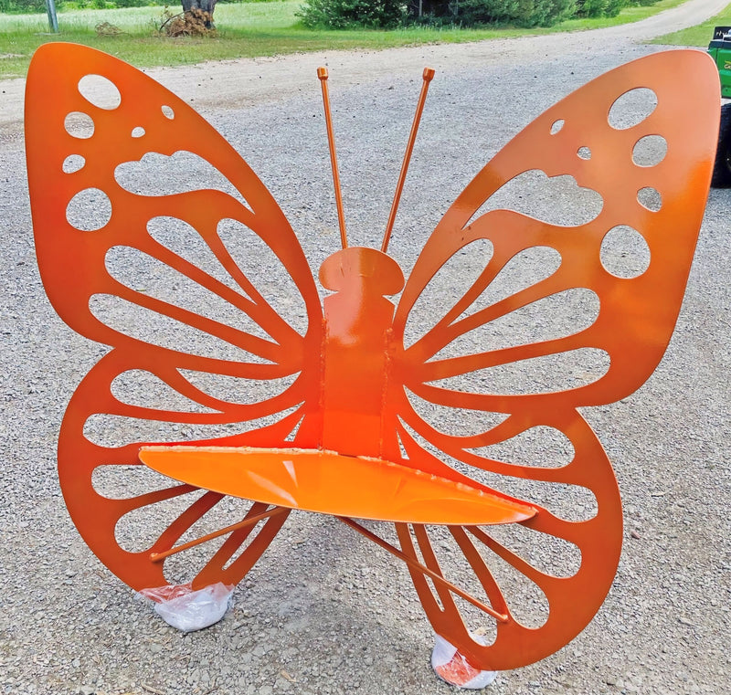 Orange Large Butterfly Bench in Design B-rounded wings with short antennae.