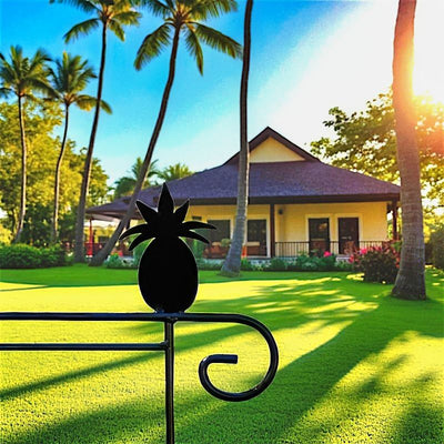Metal Garden Flag Holder with Decorative Pineapple Emblem on top.